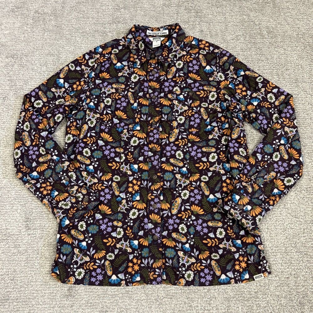 Duluth Trading Free Swingin Flannel Shirt Womens Medium Elderberry Moth Floral